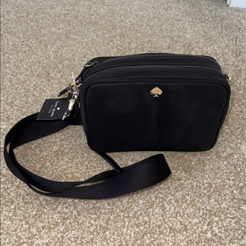 kate spade Black Nylon Twin-Zip Belt Bag with Gold Spade Accent